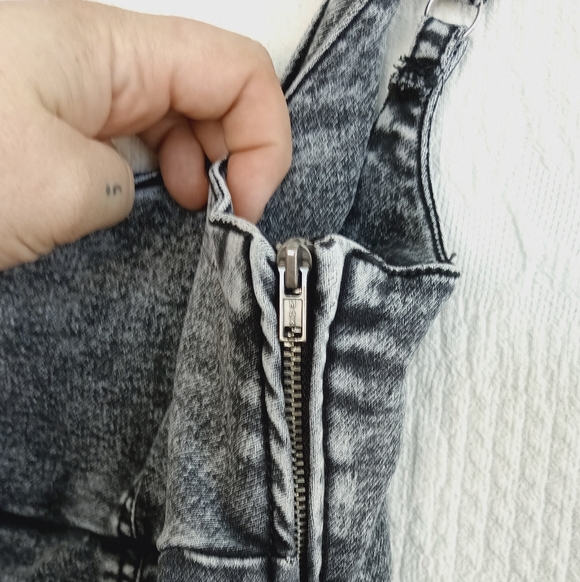 NoBo Black Acid Wash Denim Mini Dress Stretch Bodycon Retro 90s Cutie Fitted Med - Picture 10 of 16